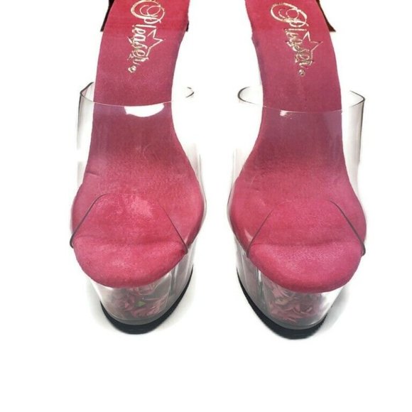 Pleaser Delight 6" Heel Platform Pumps Women's Size 5  Pink Flowers Sexy 601FL - Picture 11 of 12